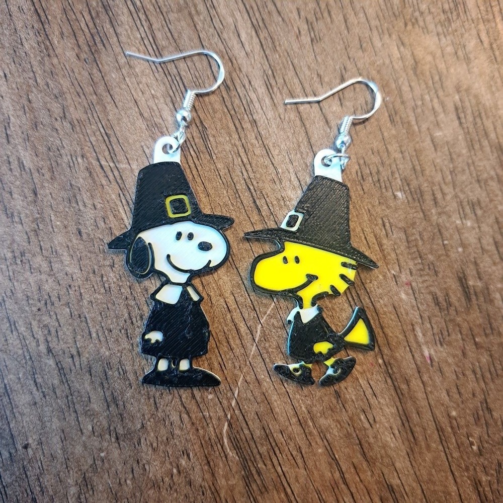 Snoopy Woodstock Pilgrim Earrings Thanksgiving Peanuts Holiday Jewelry Dangle